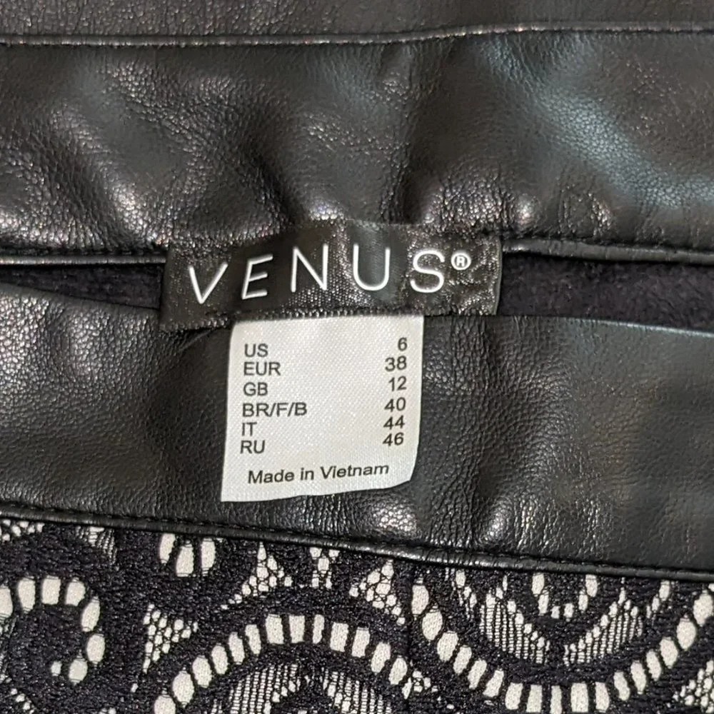 VENUS Women's Faux Leather  Lace Pants  Size 6  Black & White  NWOT